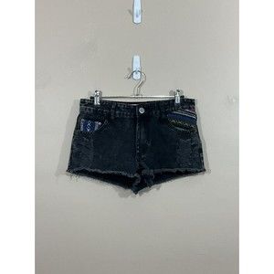 Glamorous Womens Cutoff Jean Shorts Black Festival Southwestern Distressed Boho